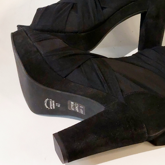 Strategia black suede & fabric platform sock bootie w tulle ties, EU41, NWT - Picture 10 of 14